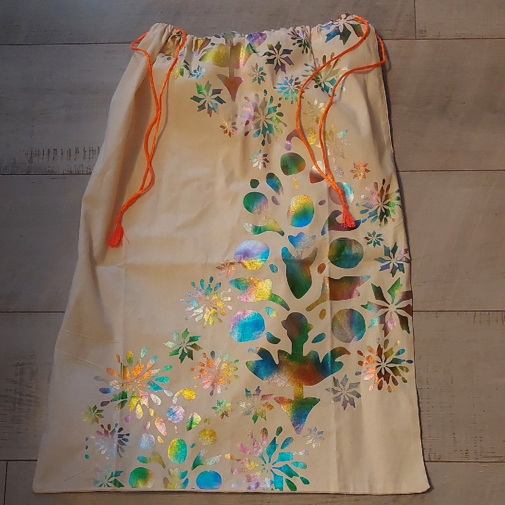 Free People Cream Drawstring Bag with Multicolor Floral Design